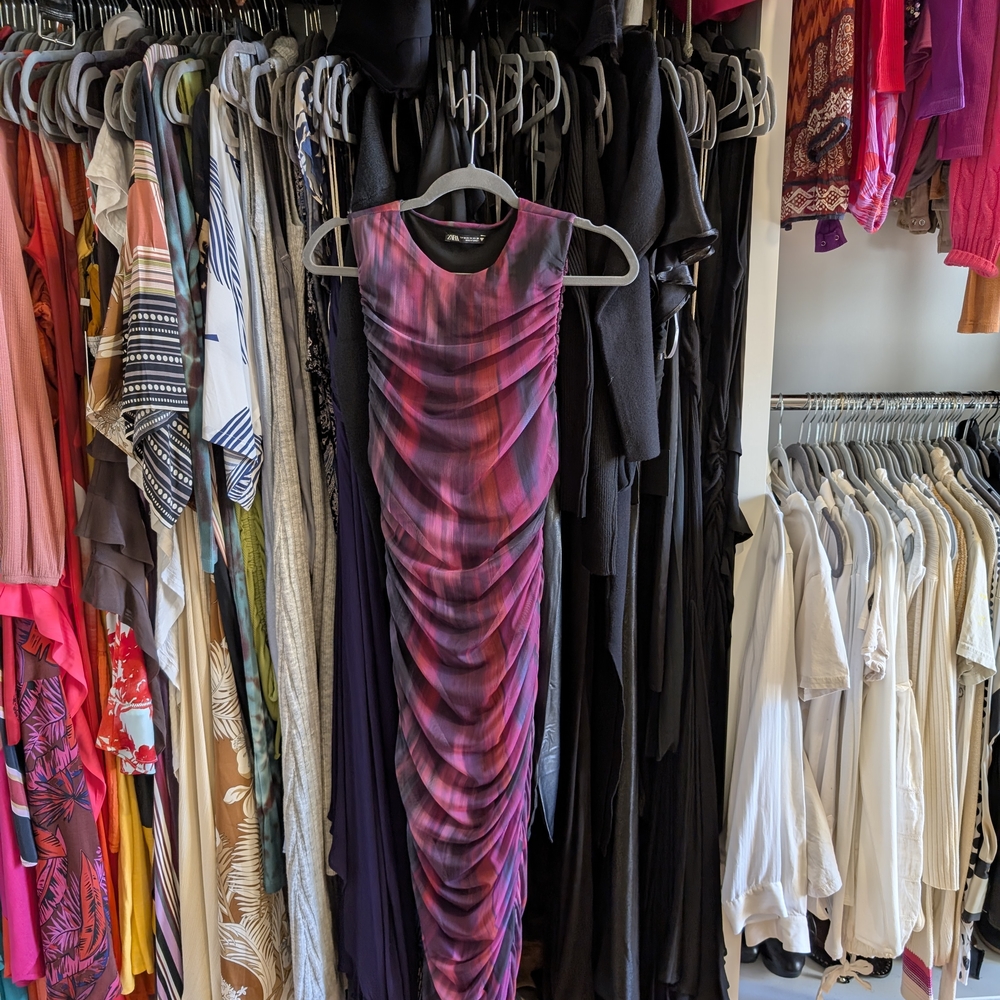 Elegant Pink and Black Ruched Dress
